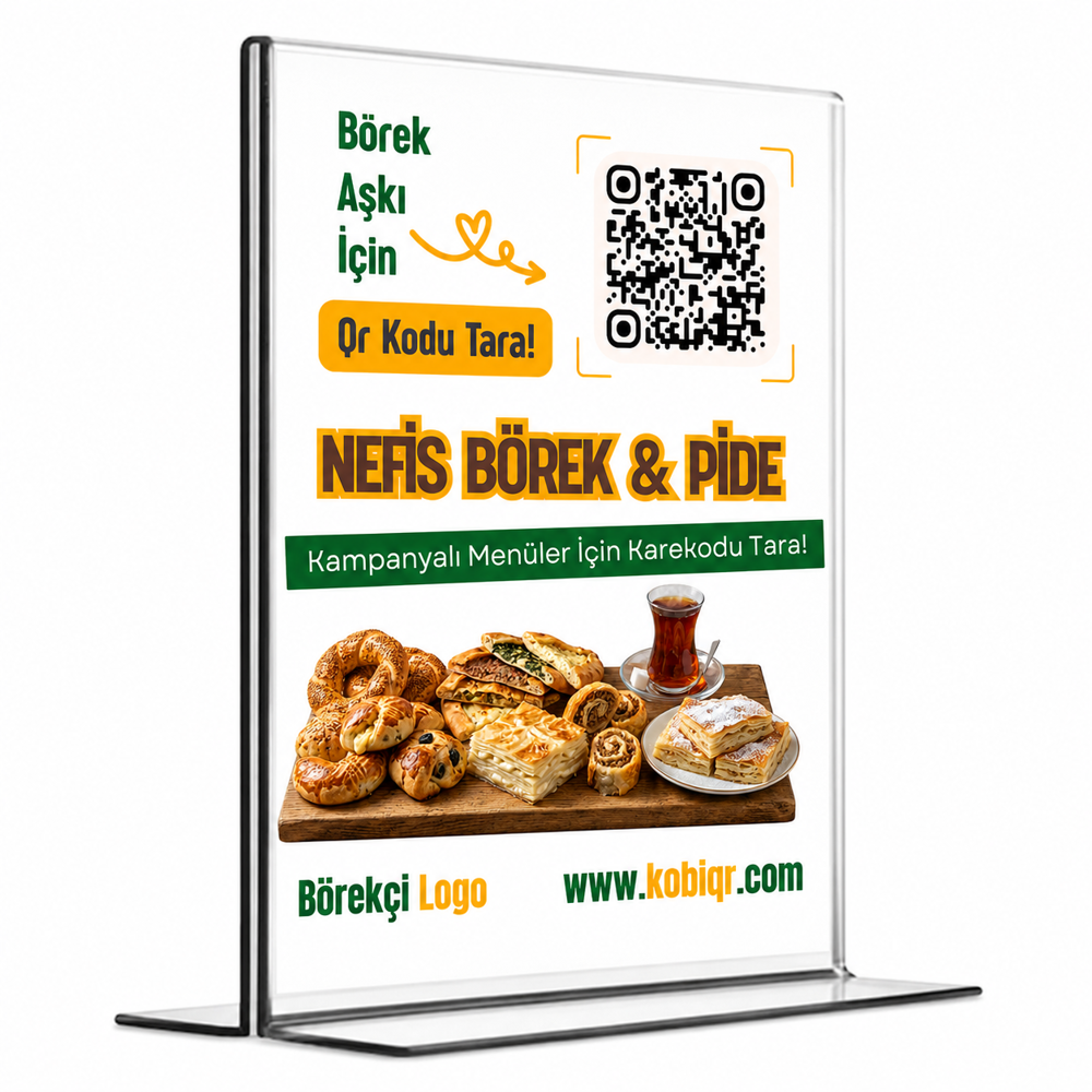 Börekçiler İçin QR Kod Standı - T Tipi - Restoran